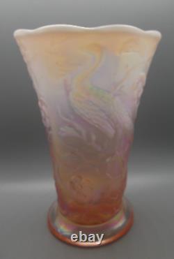 Fenton Pink Opalescent Carnival 7-1/2 inch Flared Peacock Garden Vase