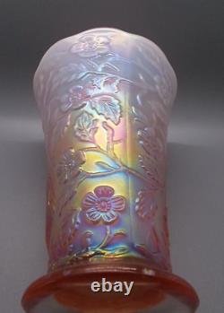 Fenton Pink Opalescent Carnival 7-1/2 inch Flared Peacock Garden Vase