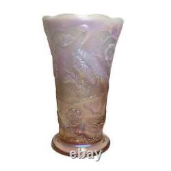 Fenton Pink Opalescent Iridescent Carnival Flared Peacock Garden Vase