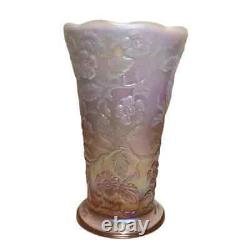 Fenton Pink Opalescent Iridescent Carnival Flared Peacock Garden Vase