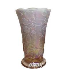 Fenton Pink Opalescent Iridescent Carnival Flared Peacock Garden Vase