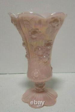 Fenton Pink Opalescent Iridescent Carnival Rose Pattern Vase