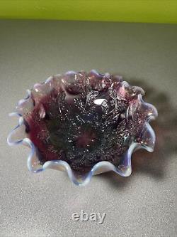 Fenton Plum Carnival Glass Opalescent Wild Berries Ruffled Bowl