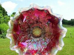 Fenton Plum Opalescent Carnival Glass Berries-Leaf Bowl 8W x 4H Mint