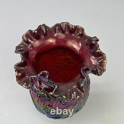 Fenton Plum Opalescent Carnival Glass Daffodil Vase 8H x 6.25W HTF