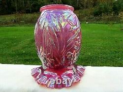 Fenton Plum Opalescent Carnival Glass Daffodil Vase 8H x 6.25W HTF RARE