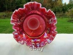 Fenton Plum Opalescent Carnival Glass Daffodil Vase 8H x 6.25W HTF RARE
