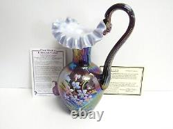 Fenton Plum Overlay Iridescent Glass Pitcher Artist Signature