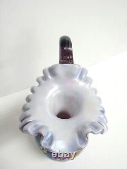 Fenton Plum Overlay Iridescent Glass Pitcher Artist Signature