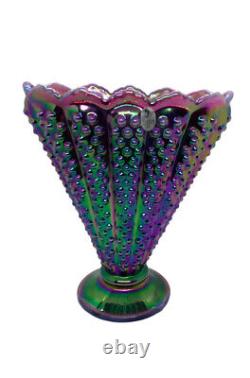 Fenton Plum Purple Carnival Hobnail Iridescent Glass Fan Vase