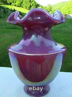 Fenton Plum Raspberry Carnival Opalescent Glass Vase 7.5H Rare