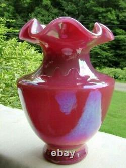 Fenton Plum Raspberry Opalescent Carnival Glass Vase 7.5H Rare