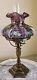 Fenton Purple Amethys Carnival Iridized Hand Painted Flower Floral Student Lamp