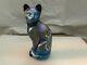Fenton Purple Blue Carnival Iridescent Glass Cat Painted Flowers by C. Riggs. Wow