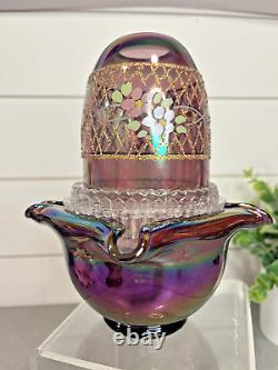 Fenton Purple DRAPE IRIDESCENT Carnival FAIRY LAMP Light SIGNED MAKE OFFER