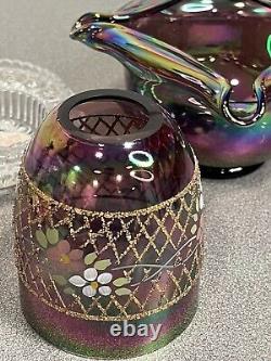 Fenton Purple DRAPE IRIDESCENT Carnival FAIRY LAMP Light SIGNED MAKE OFFER