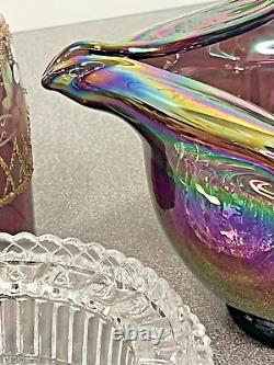 Fenton Purple DRAPE IRIDESCENT Carnival FAIRY LAMP Light SIGNED MAKE OFFER