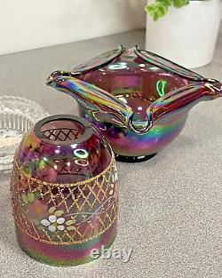 Fenton Purple DRAPE IRIDESCENT Carnival FAIRY LAMP Light SIGNED MAKE OFFER