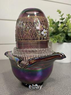 Fenton Purple DRAPE IRIDESCENT Carnival FAIRY LAMP Light SIGNED MAKE OFFER