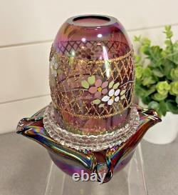 Fenton Purple DRAPE IRIDESCENT Carnival FAIRY LAMP Light SIGNED MAKE OFFER