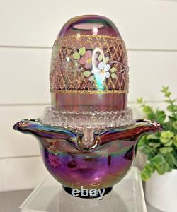 Fenton Purple DRAPE IRIDESCENT Carnival FAIRY LAMP Light SIGNED MAKE OFFER