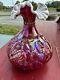 Fenton RUBY RED IRIDESCENT CARNIVAL GLASS OVERLAY SWAN CATTAIL VASE