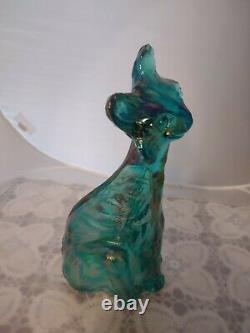 Fenton Rare Aqua Teal Blue Green Iridized Carnival Iridescent Alley Cat 11H