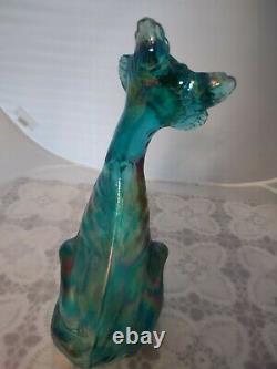 Fenton Rare Aqua Teal Blue Green Iridized Carnival Iridescent Alley Cat 11H