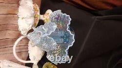 Fenton Rare Iridescent Aqua Epergnette Epergne Carnival Glass Vase Flower Horn