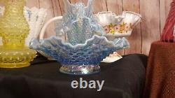 Fenton Rare Iridescent Aqua Epergnette Epergne Carnival Glass Vase Flower Horn