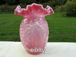 Fenton Raspberry Plum Opalescent Carnival Glass Daffodil Vase 8H x 6.25W HTF