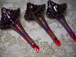 Fenton Red Iridescent Carnival Glass Diamond Lace 3 Horn Epergne Stunning