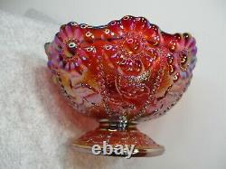 Fenton Red Iridescent Glass Hand Painted Flowers Beaded Fairy Lamp Light