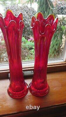 Fenton Red Iridescent Vase. 2