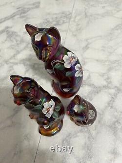 Fenton Ruby Carnival 3 Pcs Stylize Cat set Hand Painted And signed