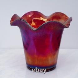 Fenton Ruby Red Amberina Stretch Ruffled Vase Iridescent Carnival Glass 6