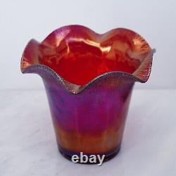 Fenton Ruby Red Amberina Stretch Ruffled Vase Iridescent Carnival Glass 6