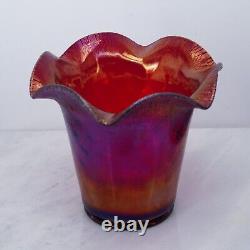 Fenton Ruby Red Amberina Stretch Ruffled Vase Iridescent Carnival Glass 6