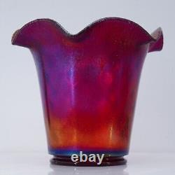 Fenton Ruby Red Amberina Stretch Ruffled Vase Iridescent Carnival Glass 6