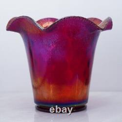 Fenton Ruby Red Amberina Stretch Ruffled Vase Iridescent Carnival Glass 6