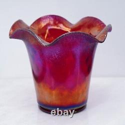 Fenton Ruby Red Amberina Stretch Ruffled Vase Iridescent Carnival Glass 6