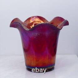 Fenton Ruby Red Amberina Stretch Ruffled Vase Iridescent Carnival Glass 6