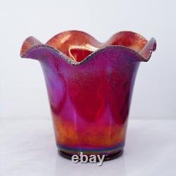 Fenton Ruby Red Amberina Stretch Ruffled Vase Iridescent Carnival Glass 6