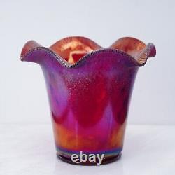 Fenton Ruby Red Amberina Stretch Ruffled Vase Iridescent Carnival Glass 6