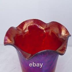 Fenton Ruby Red Amberina Stretch Ruffled Vase Iridescent Carnival Glass 6