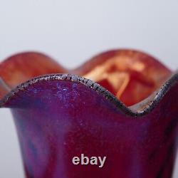 Fenton Ruby Red Amberina Stretch Ruffled Vase Iridescent Carnival Glass 6