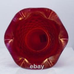 Fenton Ruby Red Amberina Stretch Ruffled Vase Iridescent Carnival Glass 6