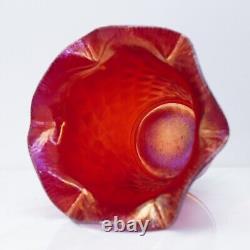 Fenton Ruby Red Amberina Stretch Ruffled Vase Iridescent Carnival Glass 6