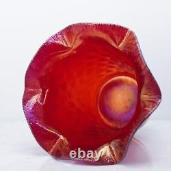 Fenton Ruby Red Amberina Stretch Ruffled Vase Iridescent Carnival Glass 6