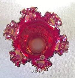 Fenton Ruby Red Carnival Glass Daffodil Ruffled Top Vase 8 Stunning Vintage